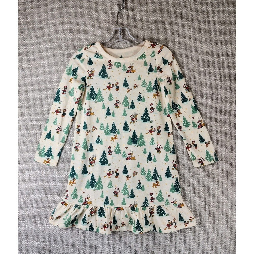 Disney Ruffle Hem Nightgown Mickey Minnie Donald Girls‎ 7/8 Stretch Knit NWOT